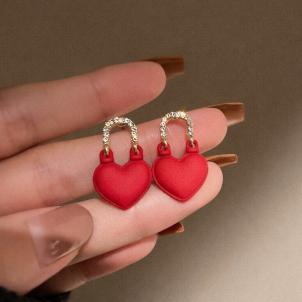 Scarlet Lock Heart Drop Earrings