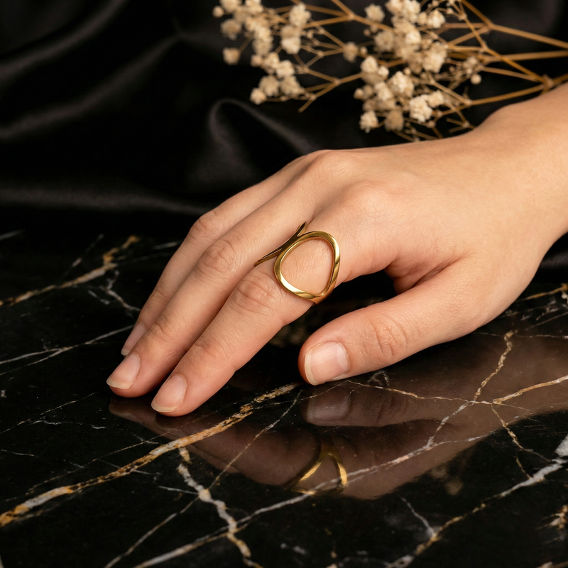 Asymmetrical Gold Loop Statement Ring