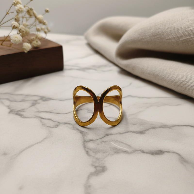 Asymmetrical Gold Loop Statement Ring
