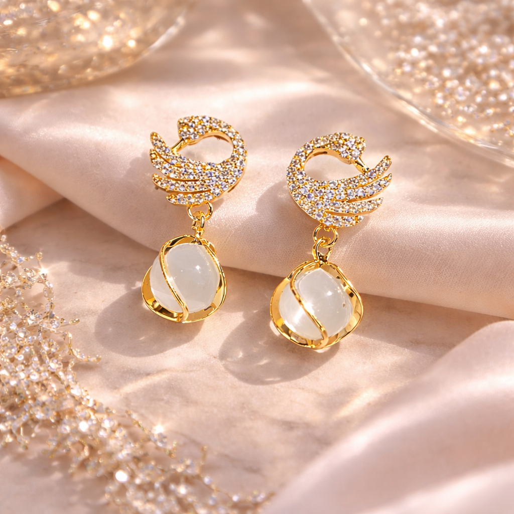 Aurora Wing Pearl Drop Earrings