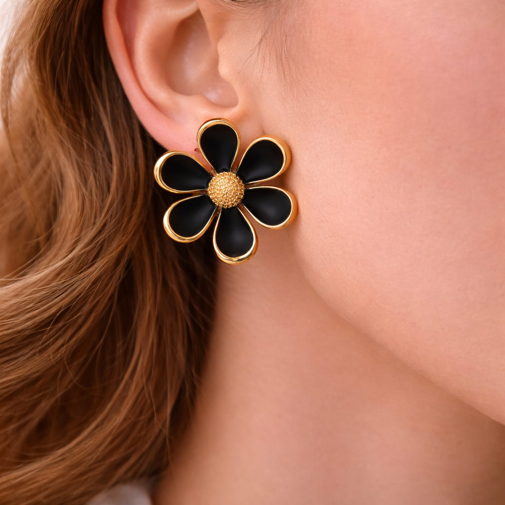 Black Luxe Bloom Earrings