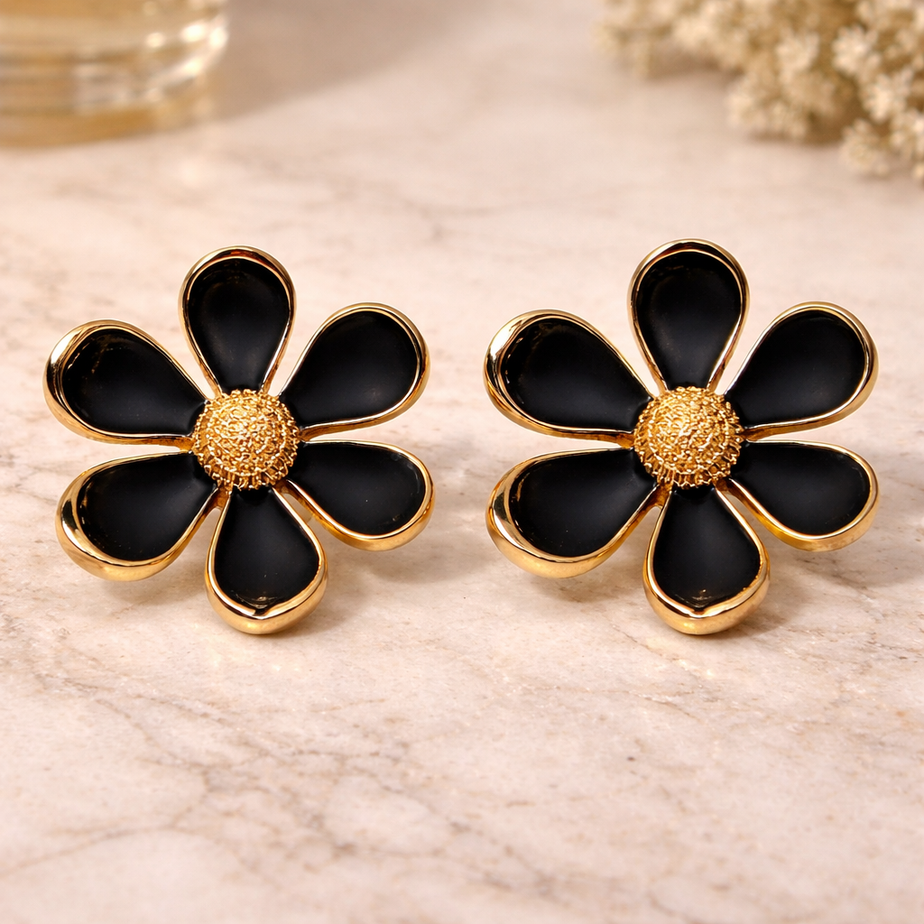 Black Luxe Bloom Earrings