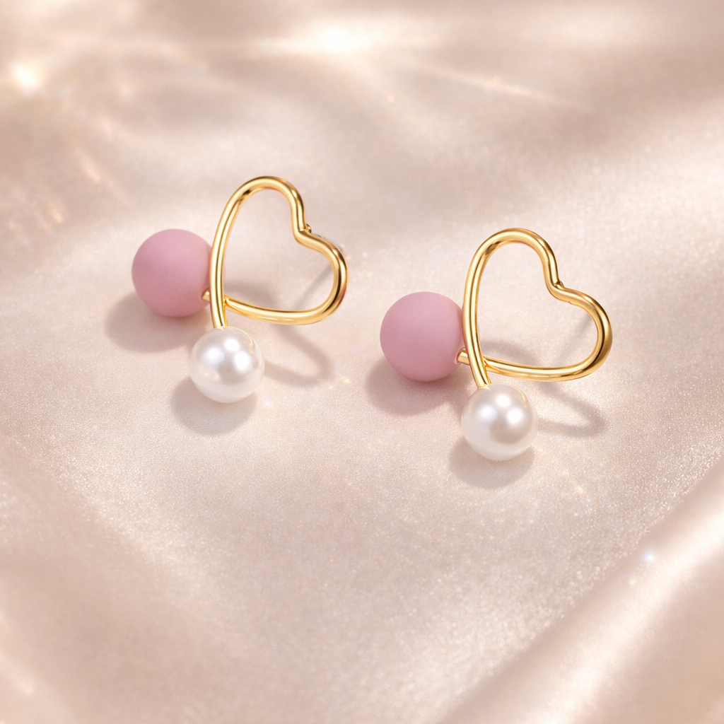 Blush Pearl Heart Stud Earrings