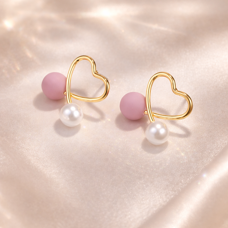 Blush Pearl Heart Stud Earrings