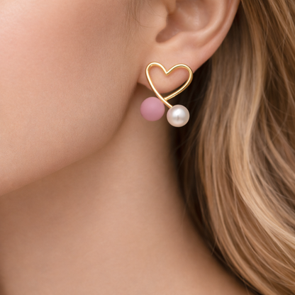 Blush Pearl Heart Stud Earrings