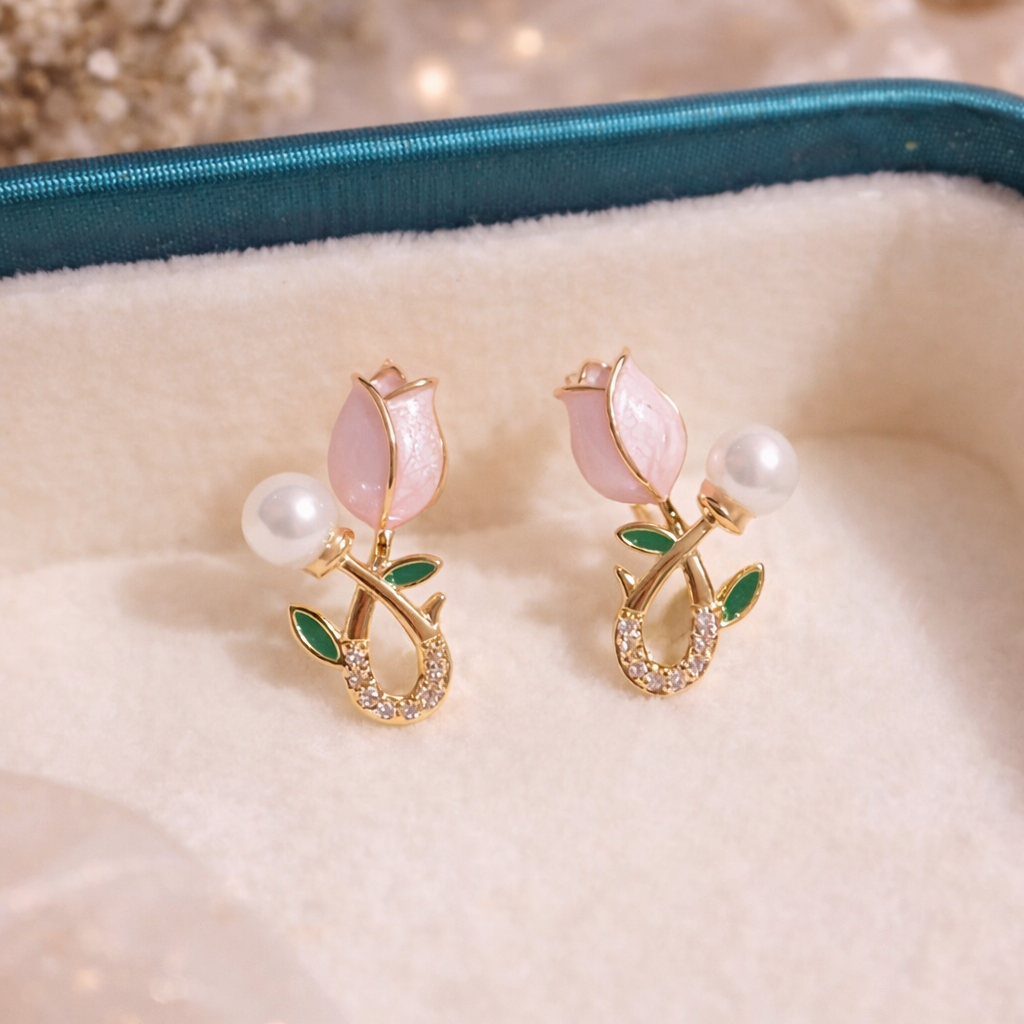 Blush Tulip Pearl Stud Earrings