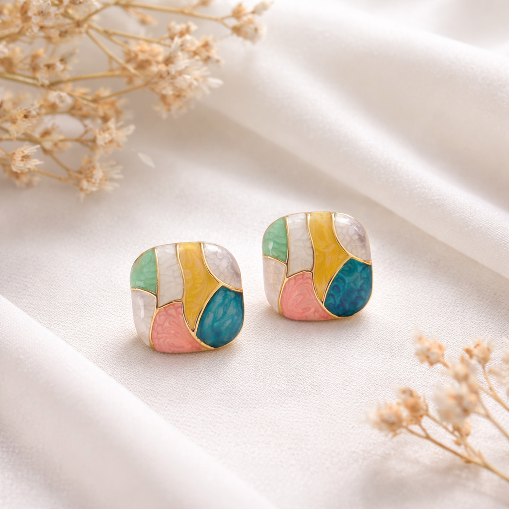 Pastel Mosaic Enamel Stud Earrings