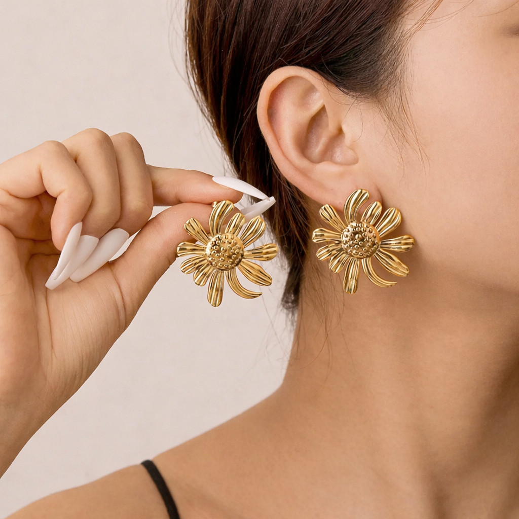 Golden Bloom Floral Stud Earrings
