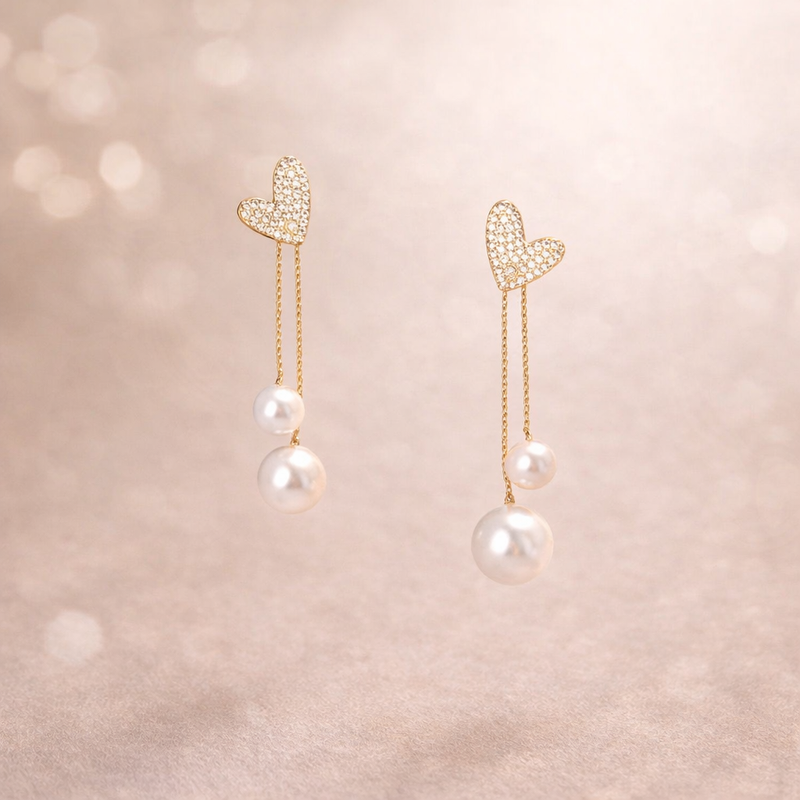 Luna Heart Pearl Drop Earrings