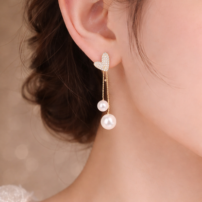 Luna Heart Pearl Drop Earrings