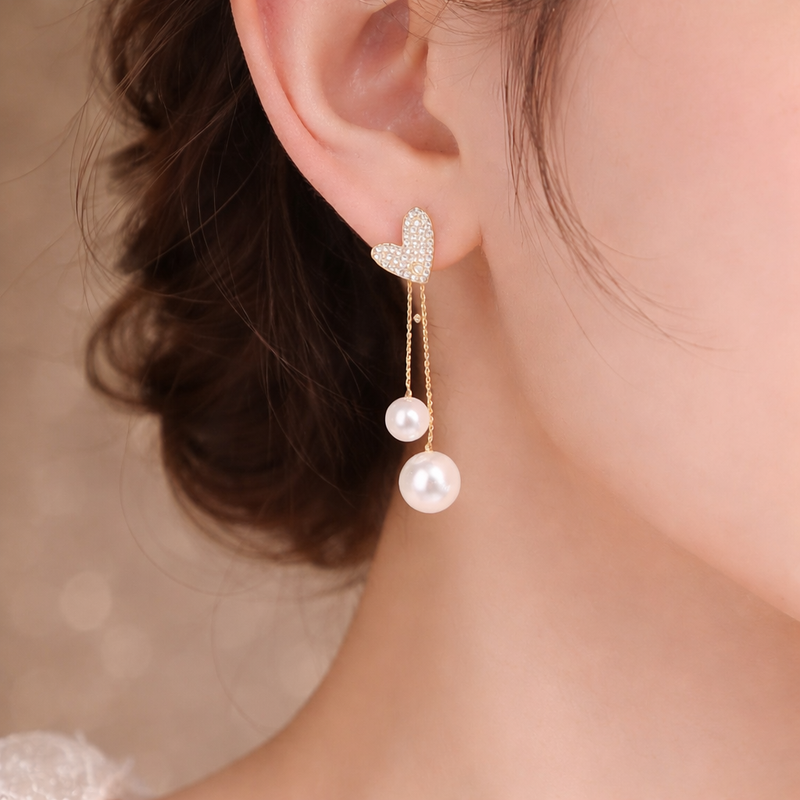 Luna Heart Pearl Drop Earrings