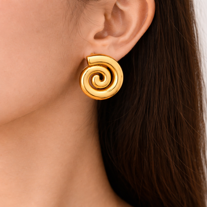 Golden Spiral Stud Earrings
