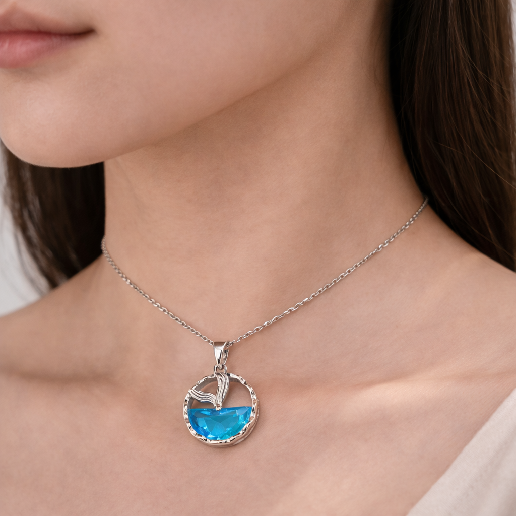 Azure Heart Charm Pendant Necklace