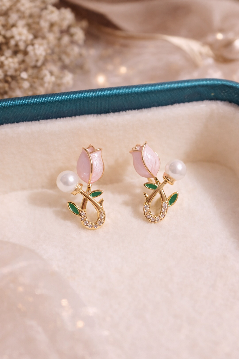 Blush Tulip Pearl Stud Earrings