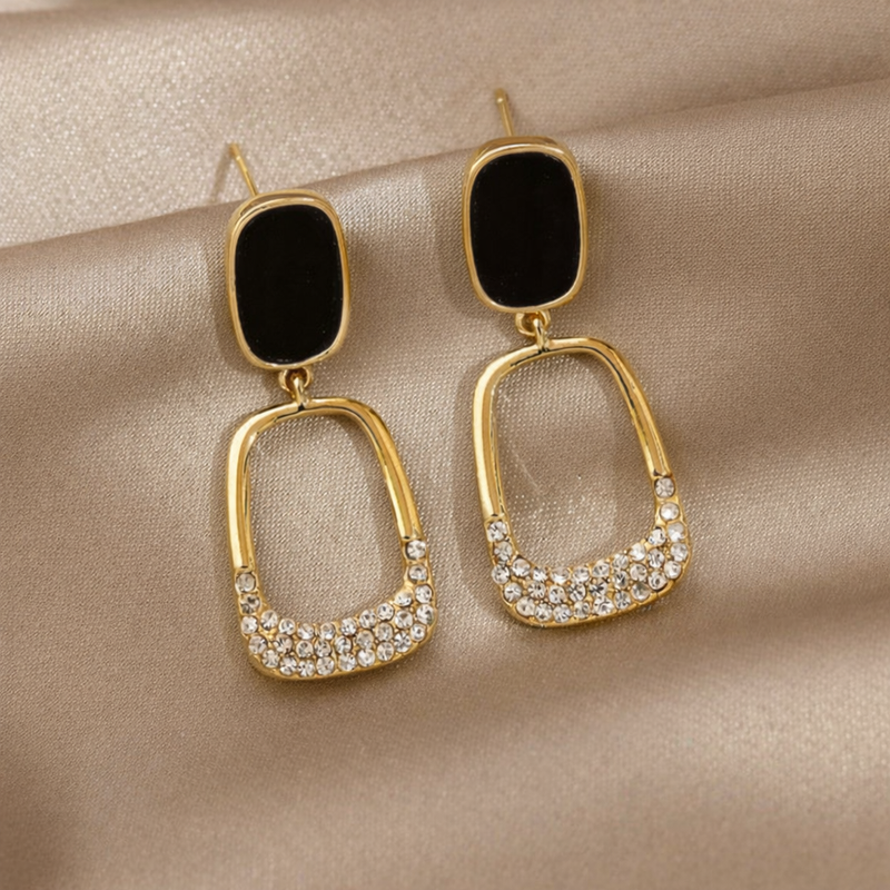 Onyx Spark Geometric Drop Earrings