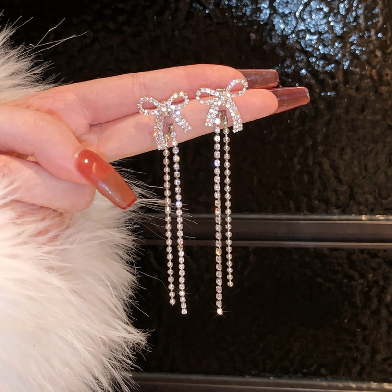 Crystal Bow Cascade Drop Earrings