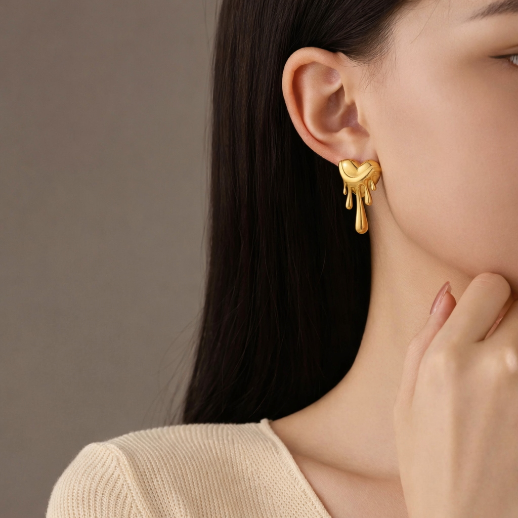 Molten Heart Drip Stud Earrings