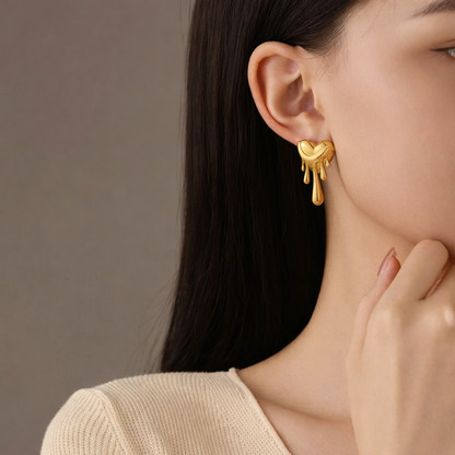 Molten Heart Drip Stud Earrings