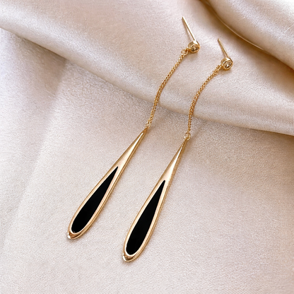 Onyx Drop Chain Earrings