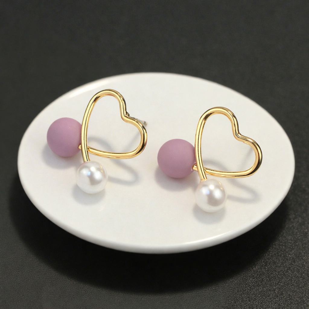Blush Pearl Heart Stud Earrings