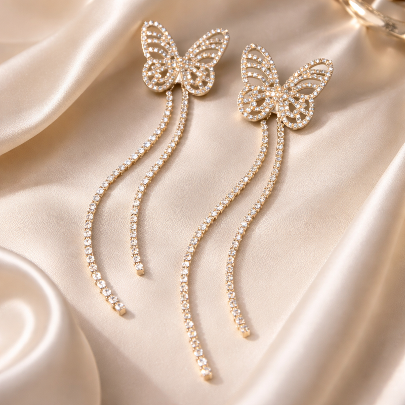 Crystal Butterfly Cascade Drop Earrings