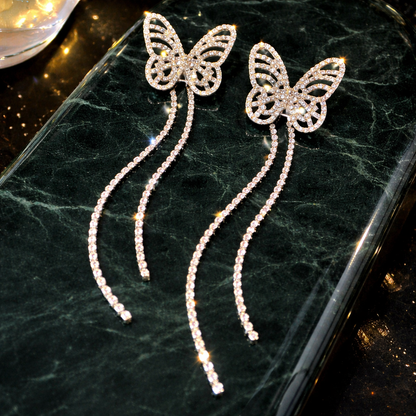 Crystal Butterfly Cascade Drop Earrings