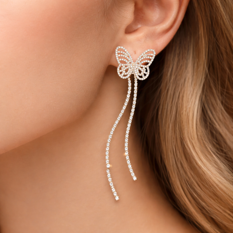 Crystal Butterfly Cascade Drop Earrings