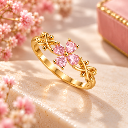 Pink Floral Anti-Tarnish Gold Ring
