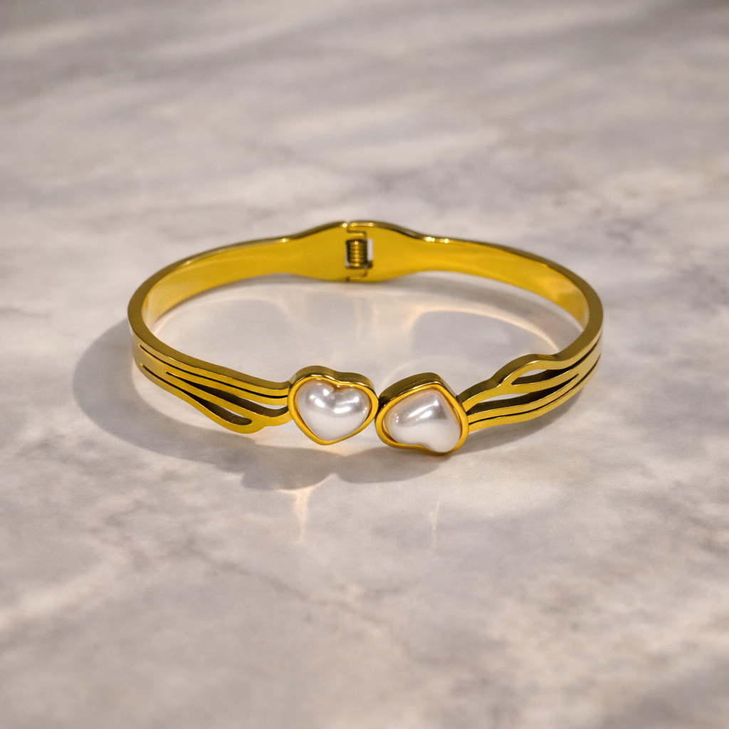 Eterna Dual Heart Pearl Statement Bracelet