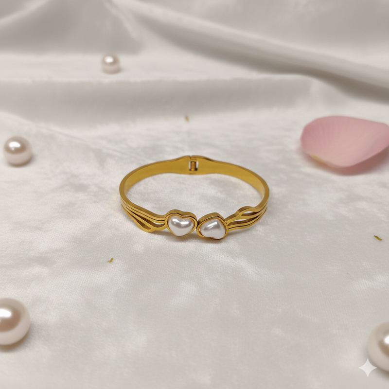 Eterna Dual Heart Pearl Statement Bracelet