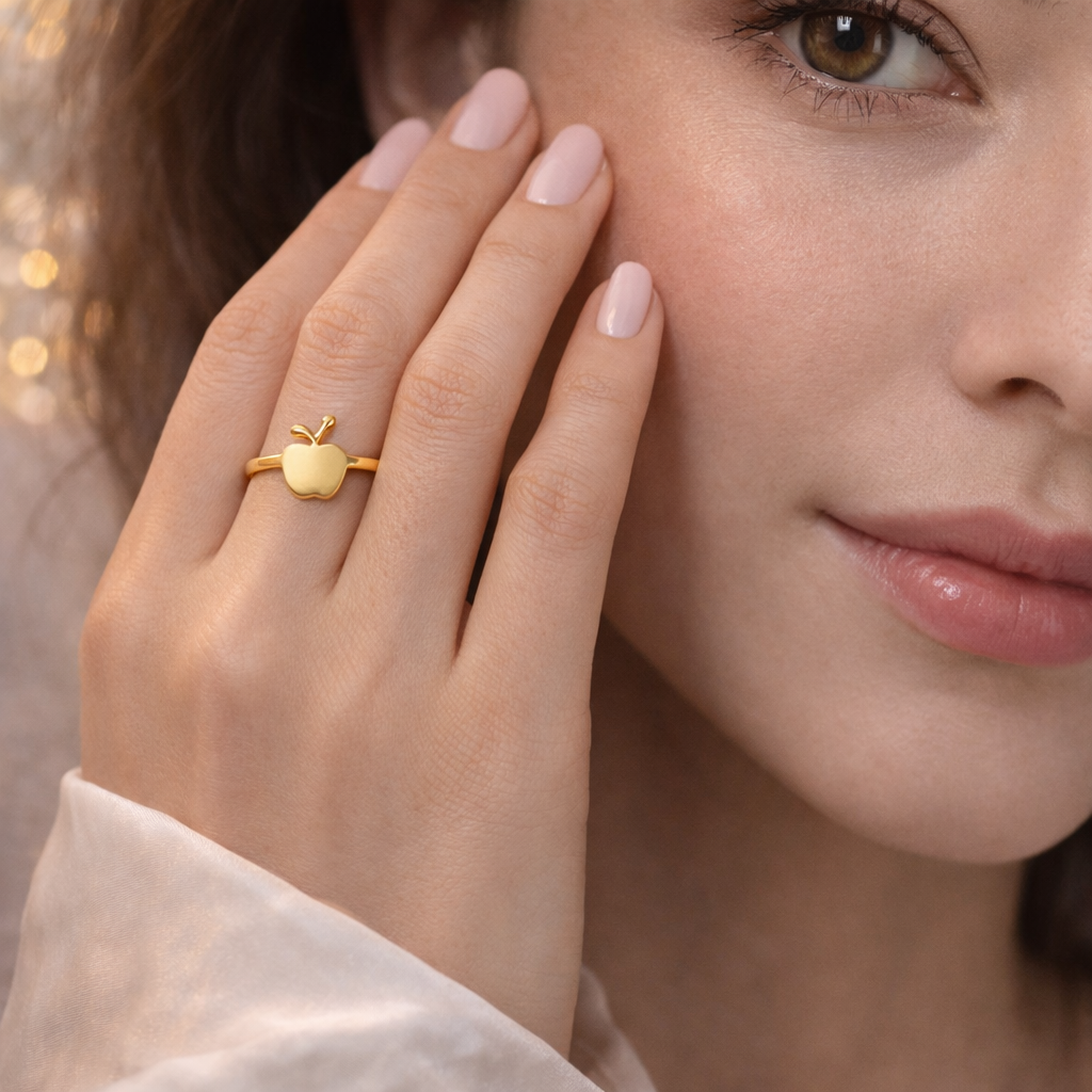 Golden Apple Charm Ring