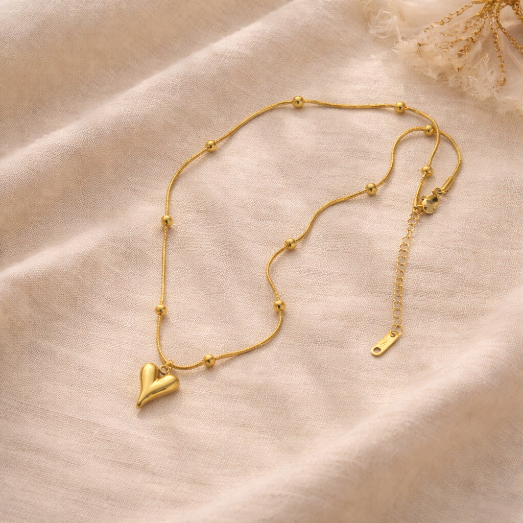 Golden Heart Bead Chain Necklace