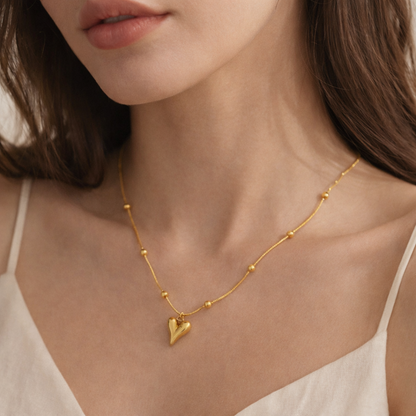Golden Heart Bead Chain Necklace