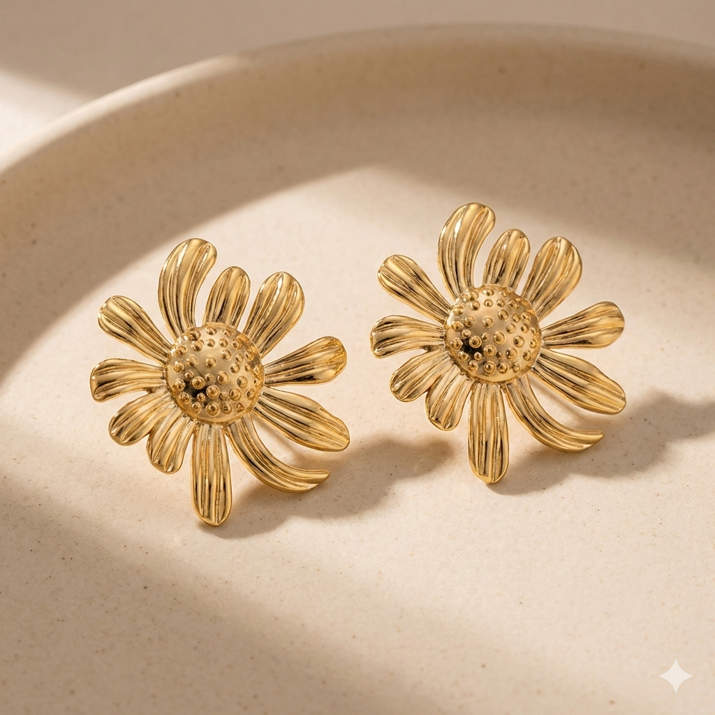 Golden Bloom Floral Stud Earrings