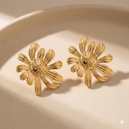 Golden Bloom Floral Stud Earrings