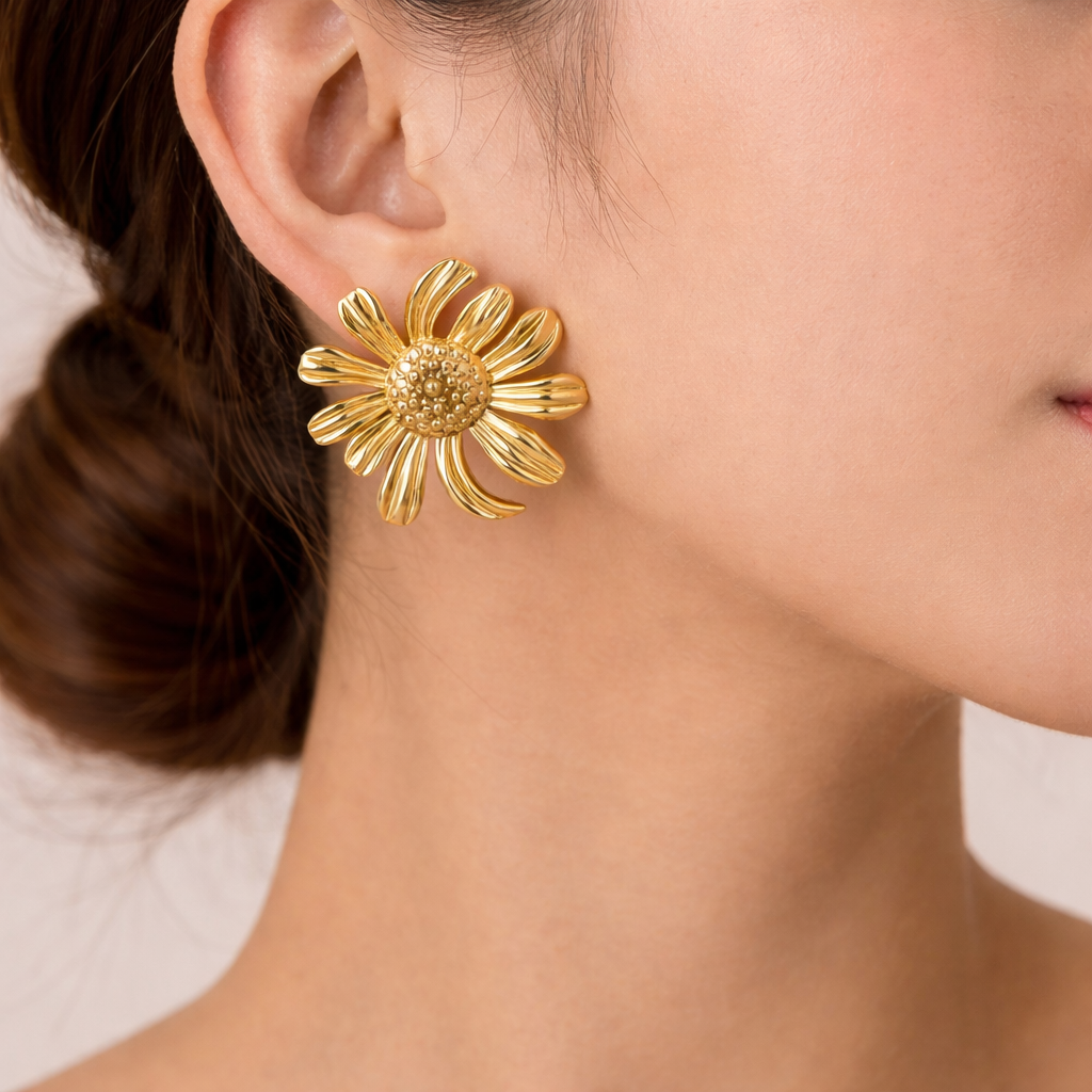 Golden Bloom Floral Stud Earrings