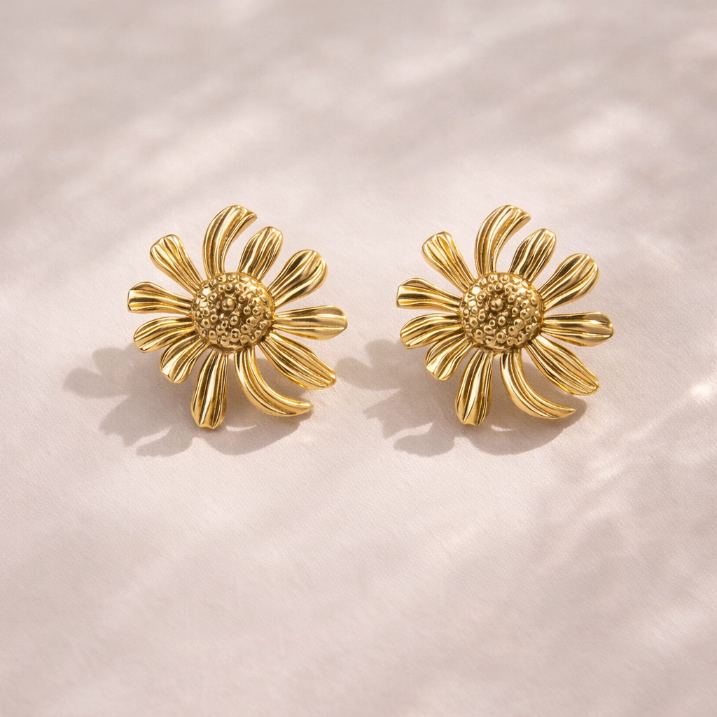Golden Bloom Floral Stud Earrings