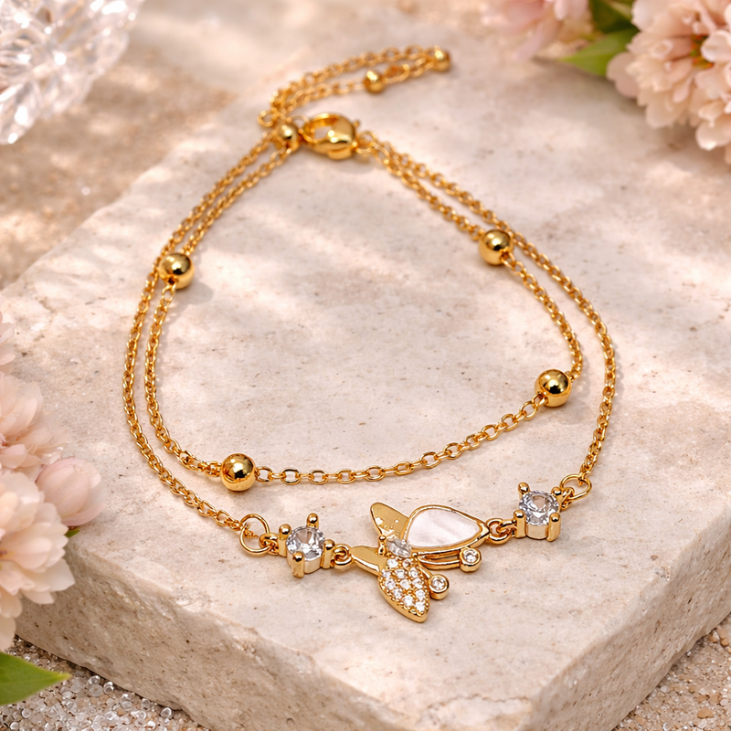 Golden Butterfly Charm Layered Bracelet