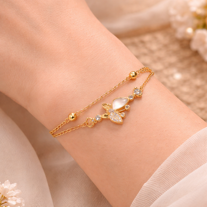 Golden Butterfly Charm Layered Bracelet