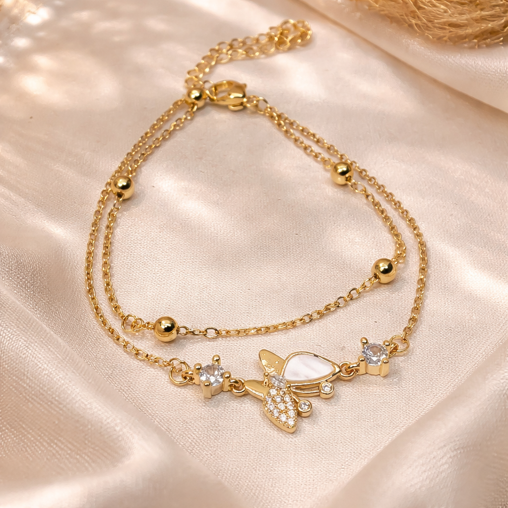 Golden Butterfly Charm Layered Bracelet
