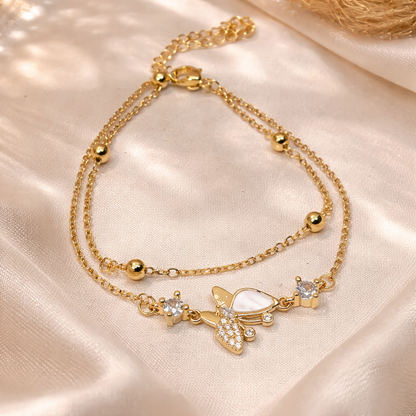 Golden Butterfly Charm Layered Bracelet