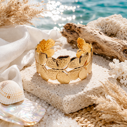 Golden Floral Link Cuff Bracelet