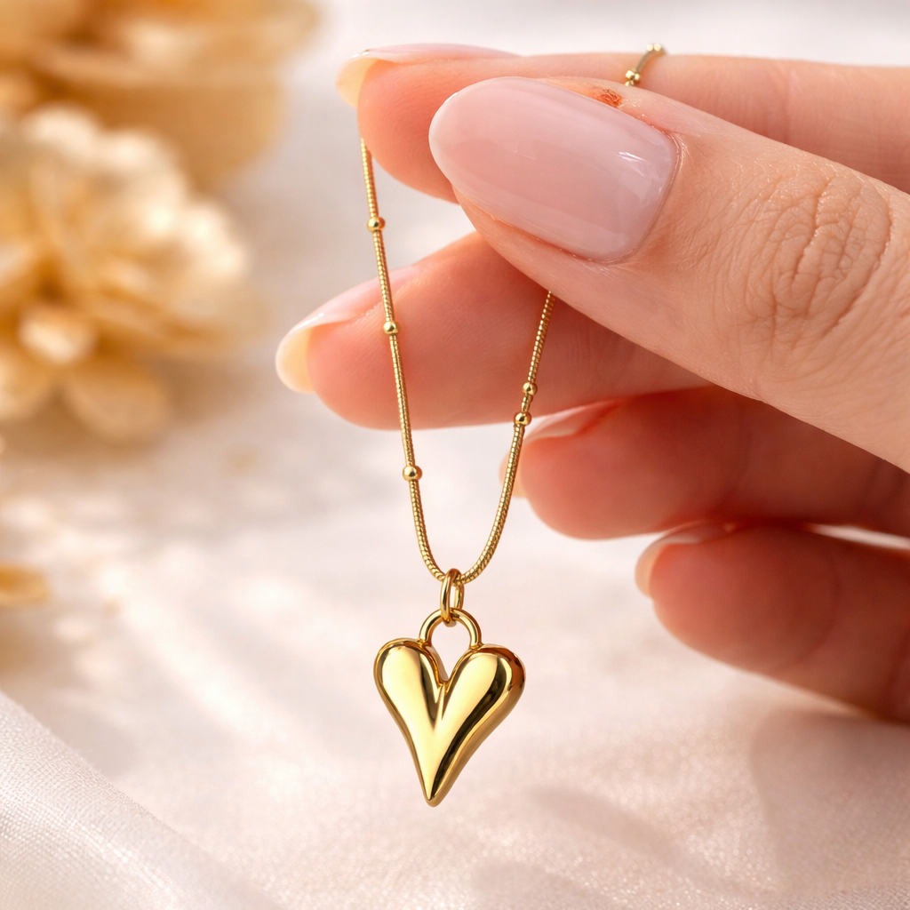 Golden Heart Bead Chain Necklace