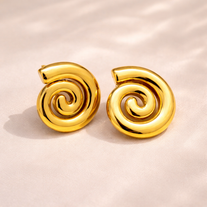 Golden Spiral Stud Earrings