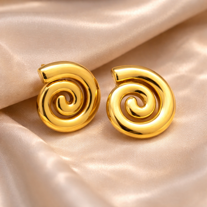 Golden Spiral Stud Earrings