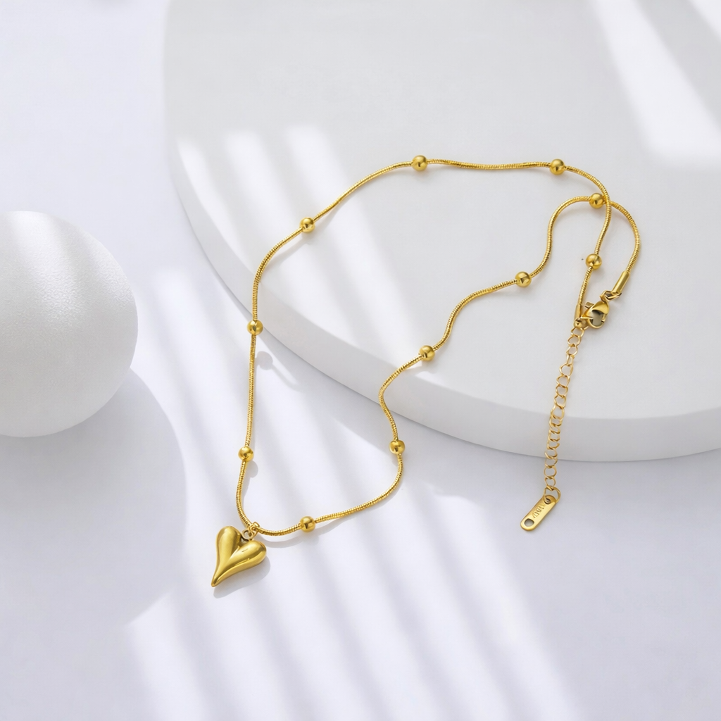 Golden Heart Bead Chain Necklace