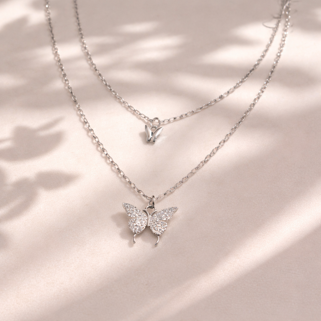 Silver Flutter Butterfly Layered Necklace