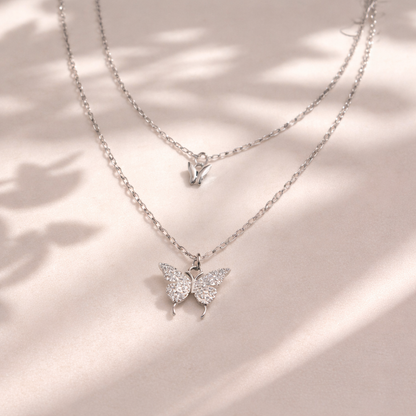 Silver Flutter Butterfly Layered Necklace