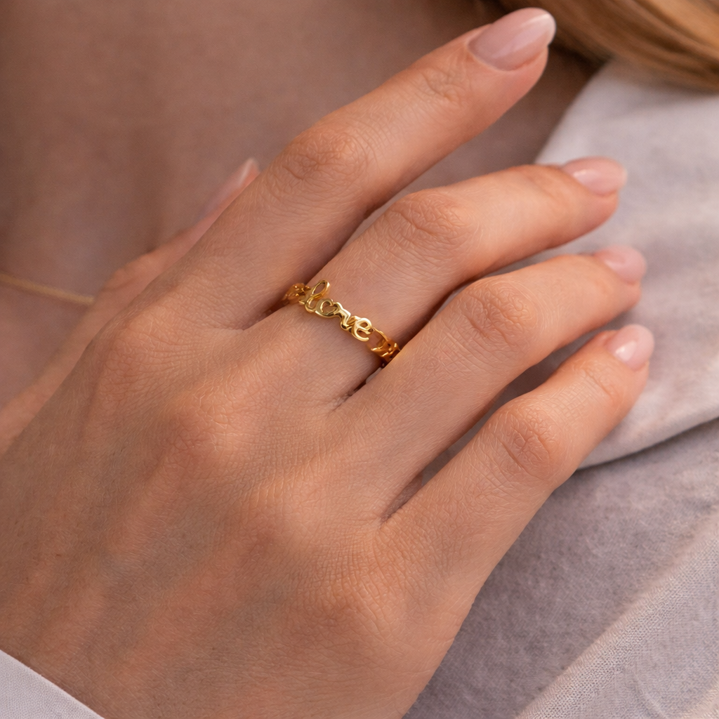 Luna Love Script Ring