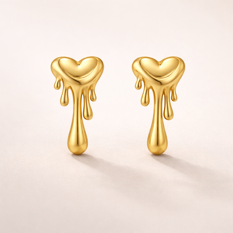 Molten Heart Drip Stud Earrings